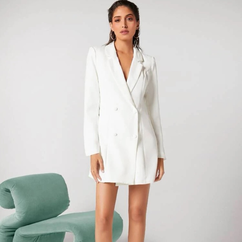 SHEIN White Double-Breasted Wedding Dress